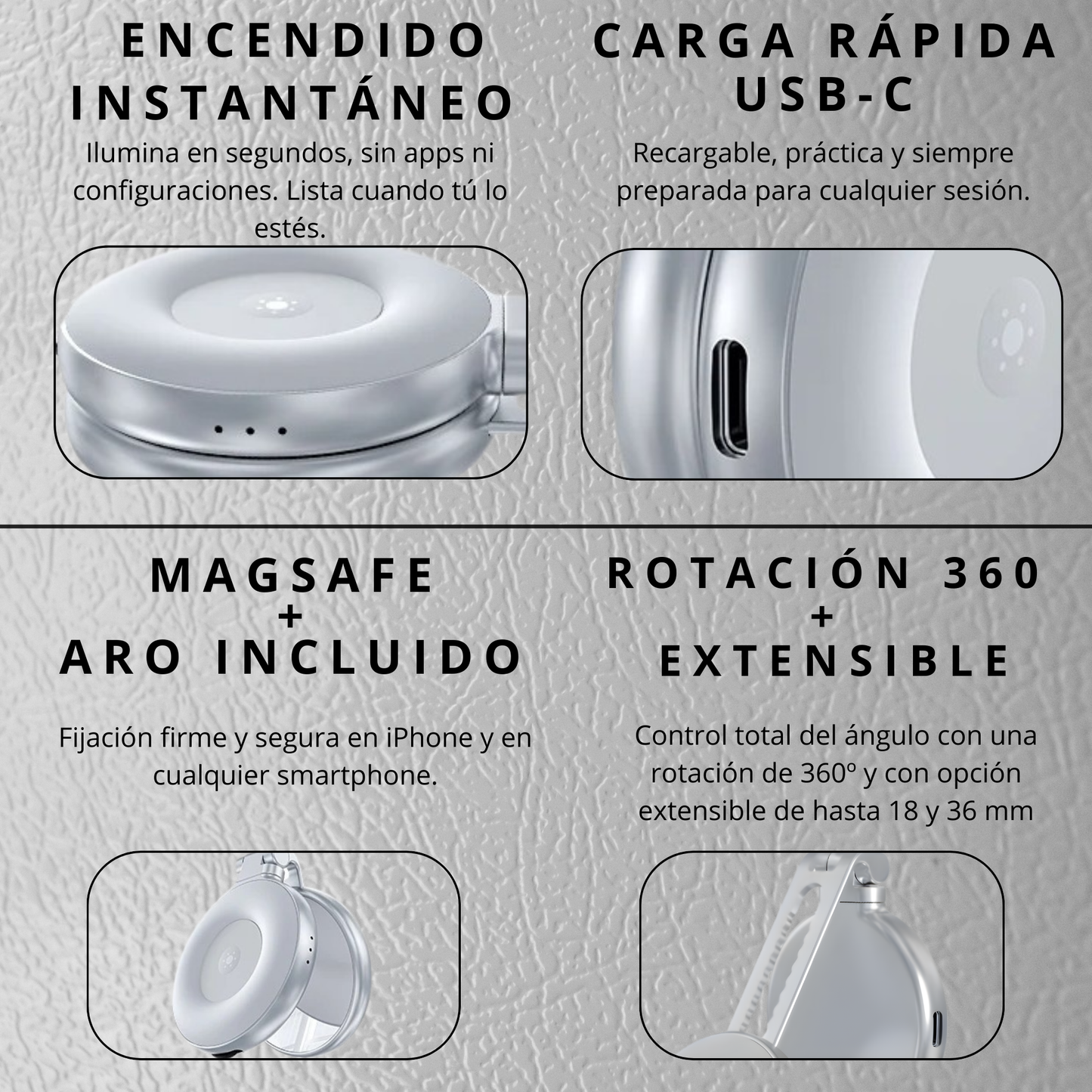 Soporte Magnético para móvil 3 en 1 con Luz LED y Espejo