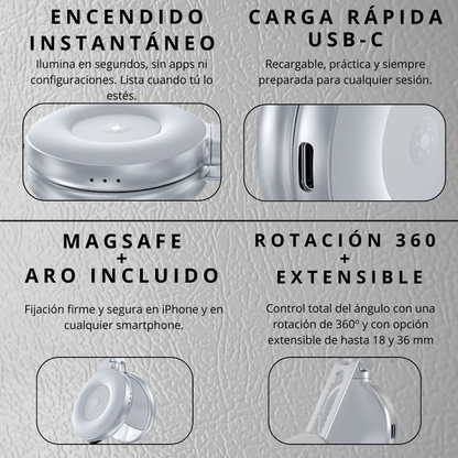 Soporte Magnético para móvil 3 en 1 con Luz LED y Espejo